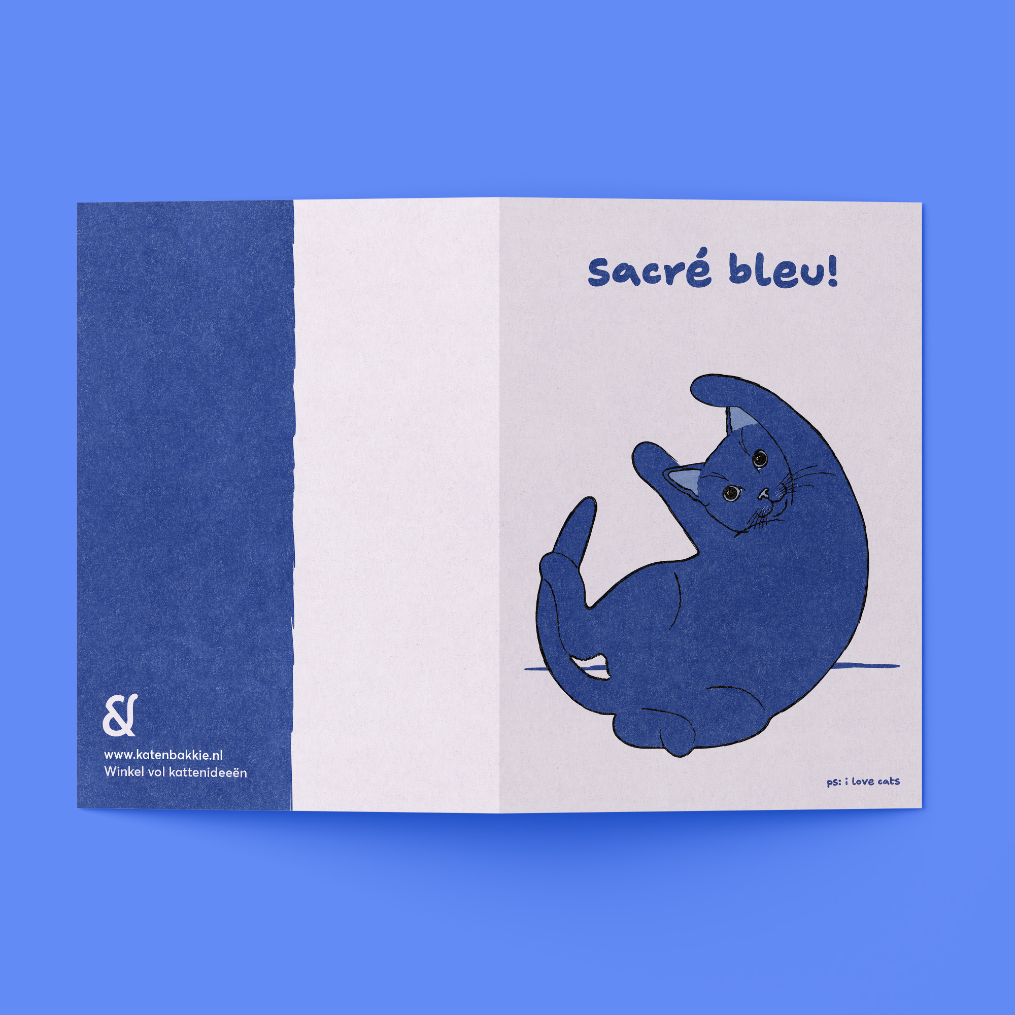 Kat & Sacré blue! - kattenkaart met envelop