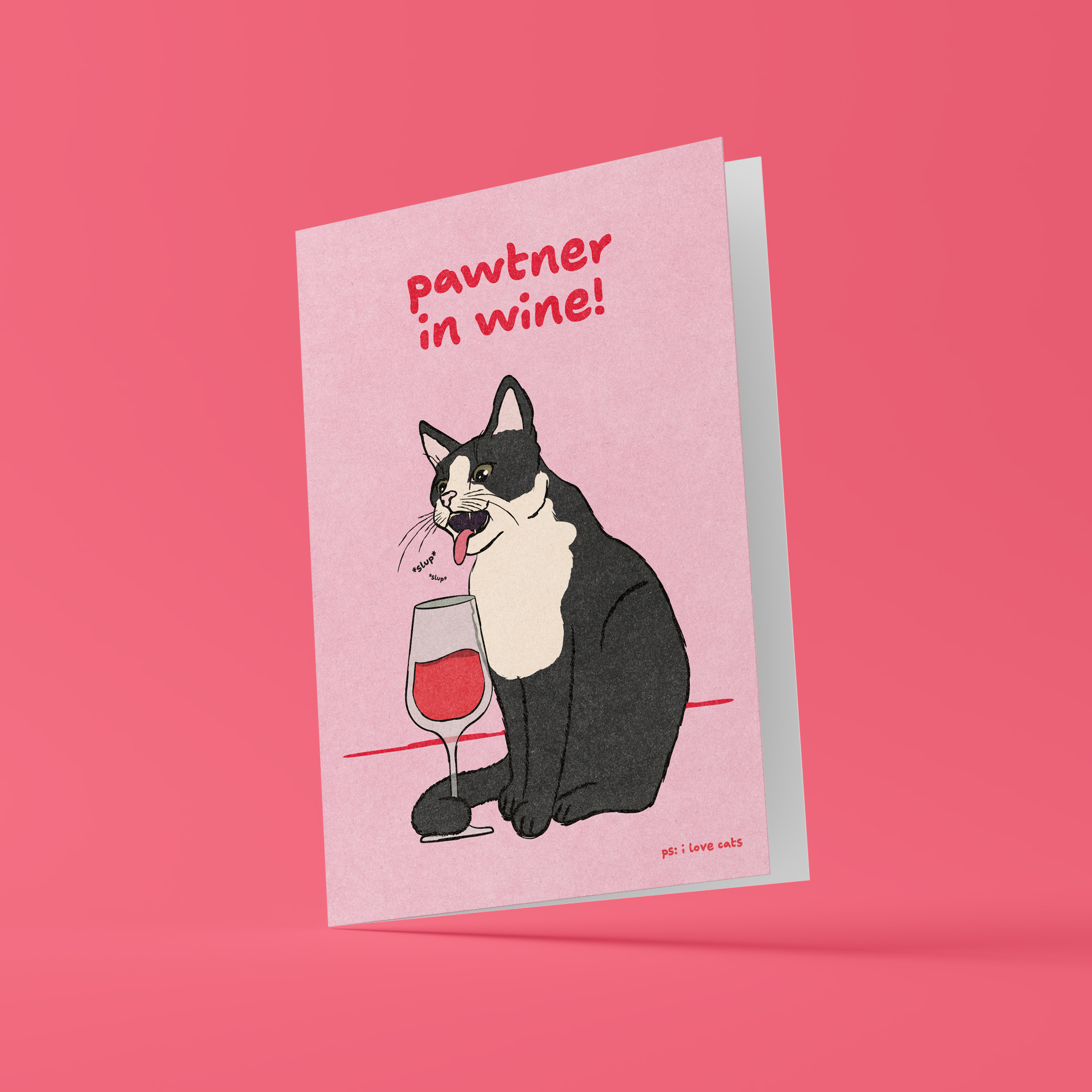 Kat & Pawtner in wine! - kattenkaart met envelop