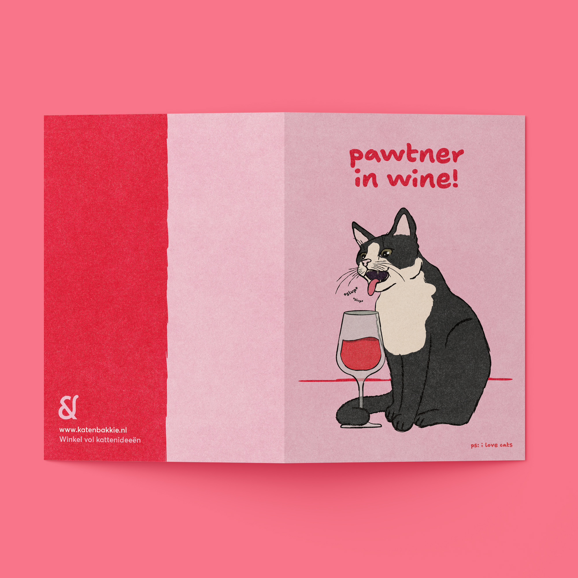 Kat & Pawtner in wine! - kattenkaart met envelop