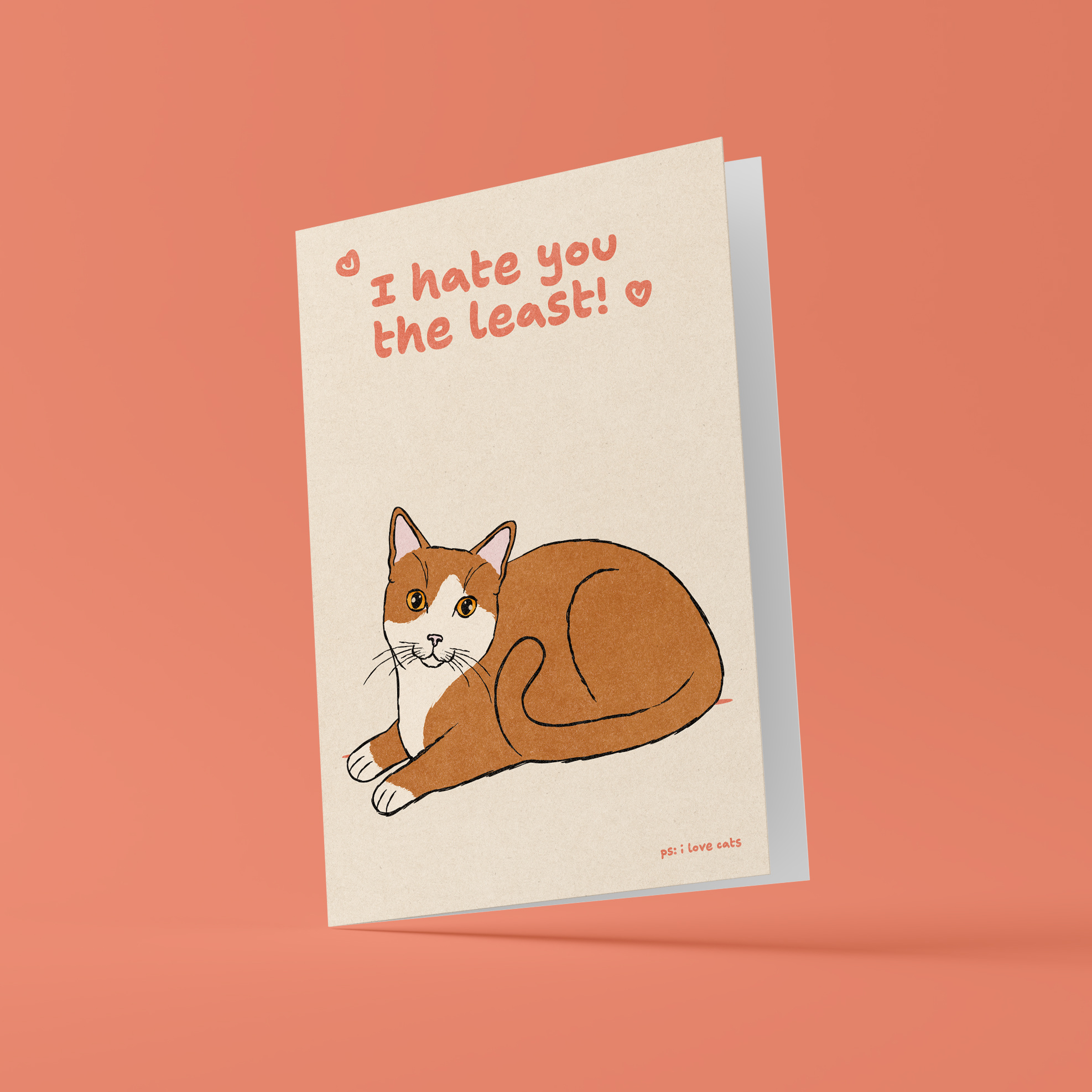 Kat & I hate you the least - kattenkaart met envelop