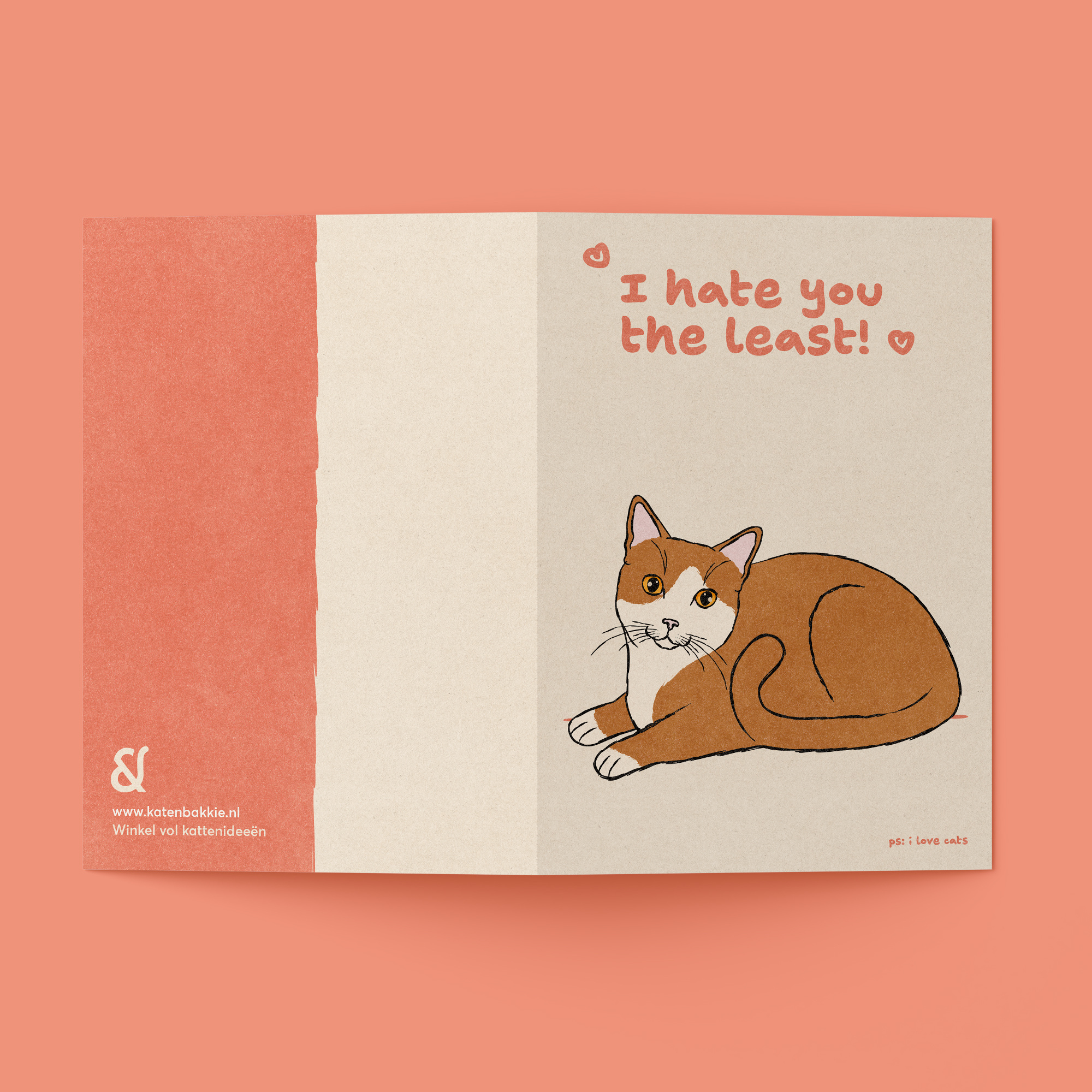 Kat & I hate you the least - kattenkaart met envelop