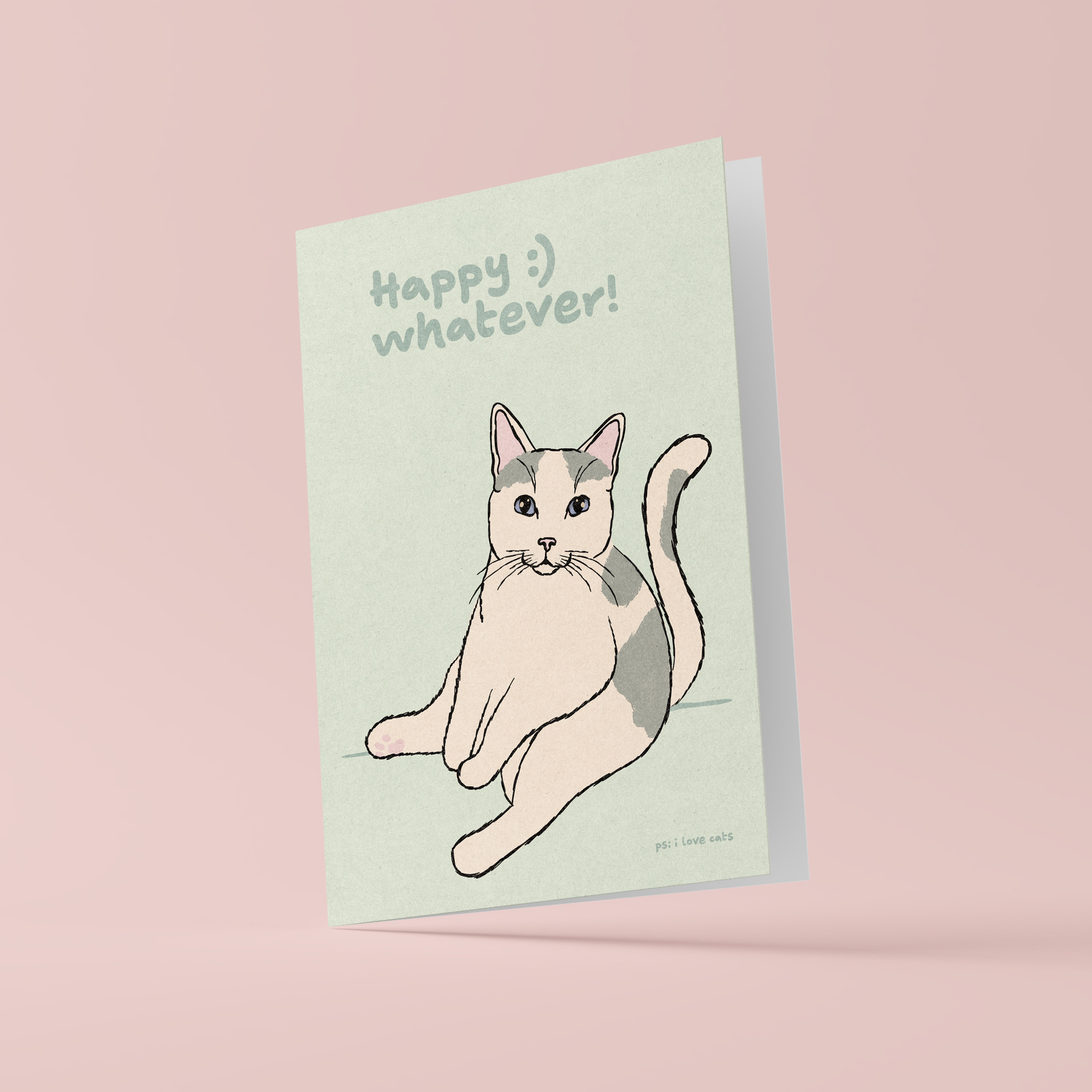 Kat & Happy :) whatever! - kattenkaart met envelop