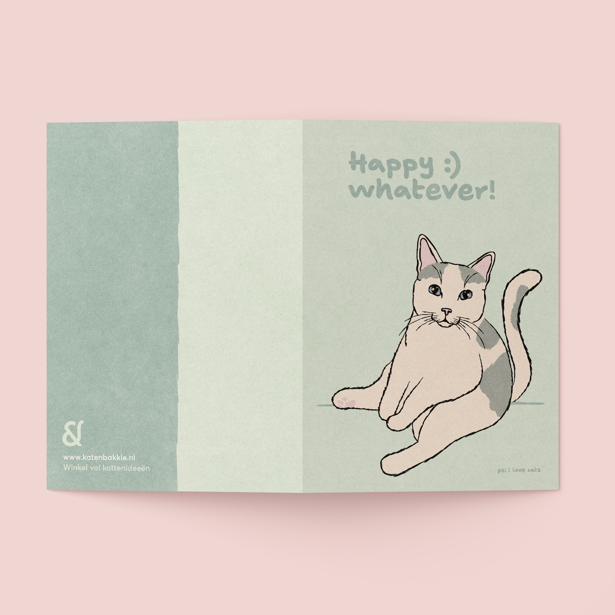 Kat & Happy :) whatever! - kattenkaart met envelop