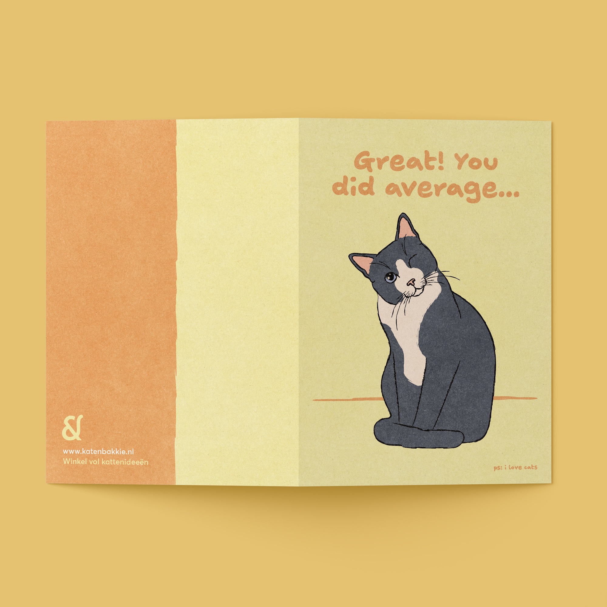 Kat & Great, you did average! - kattenkaart met envelop