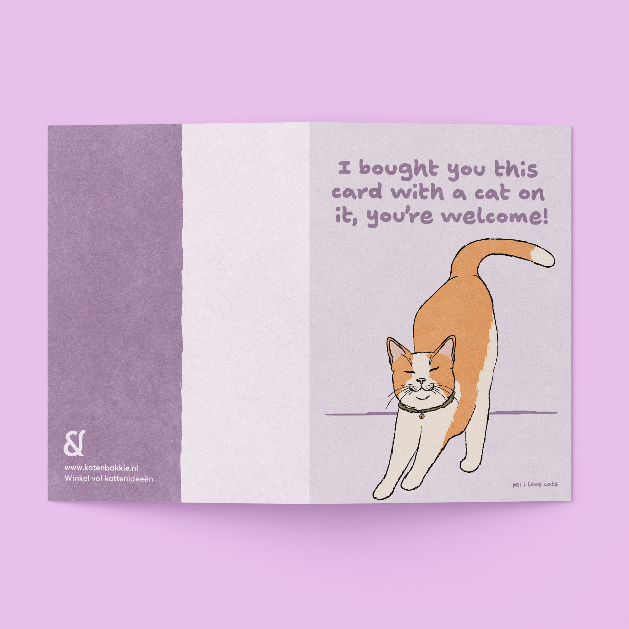 Kat & I bought you this card with a cat on it, you’re welcome! - kattenkaart met envelop