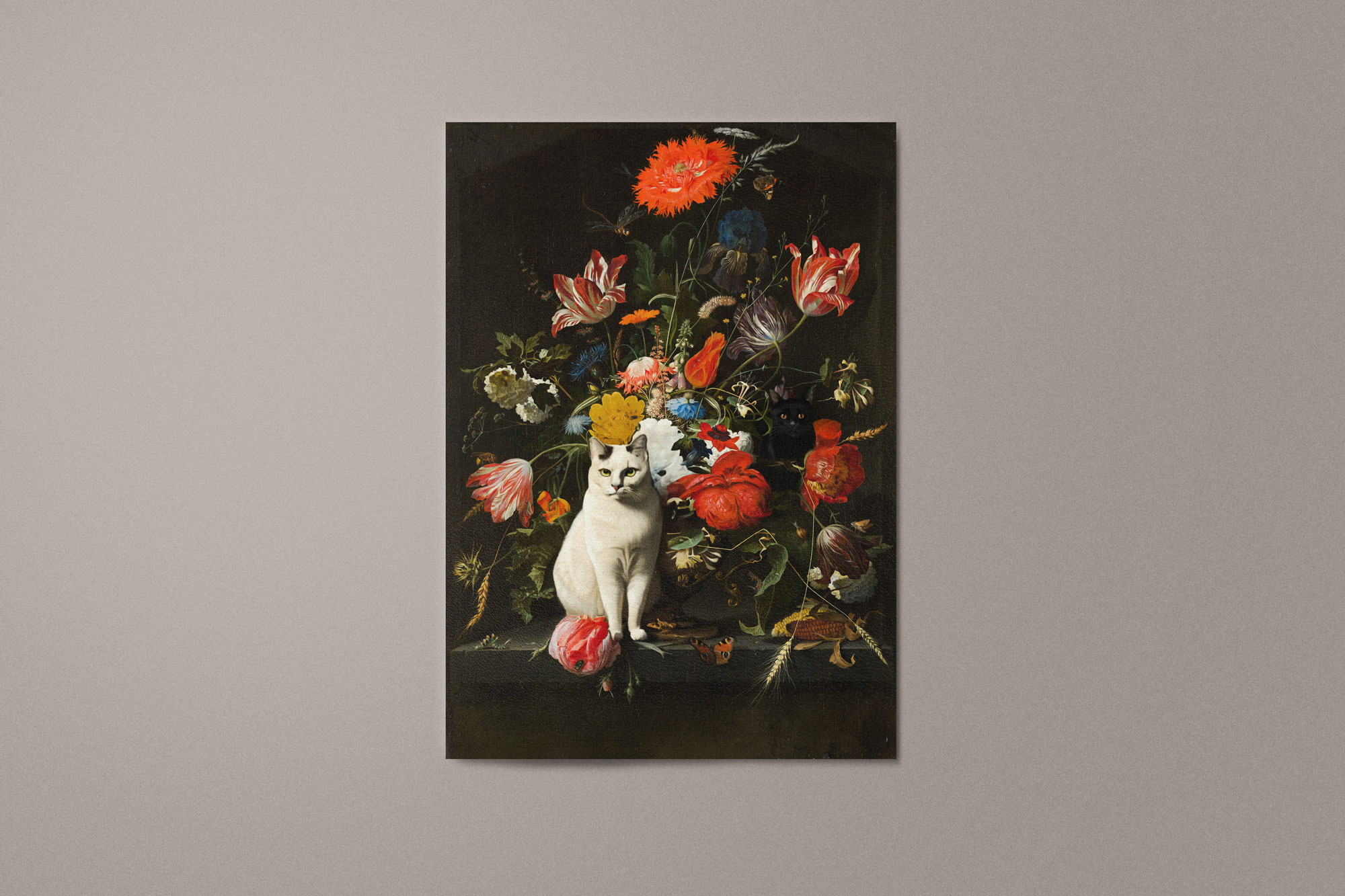 Kat & Kattenposter - Katten tussen boeket bloemen