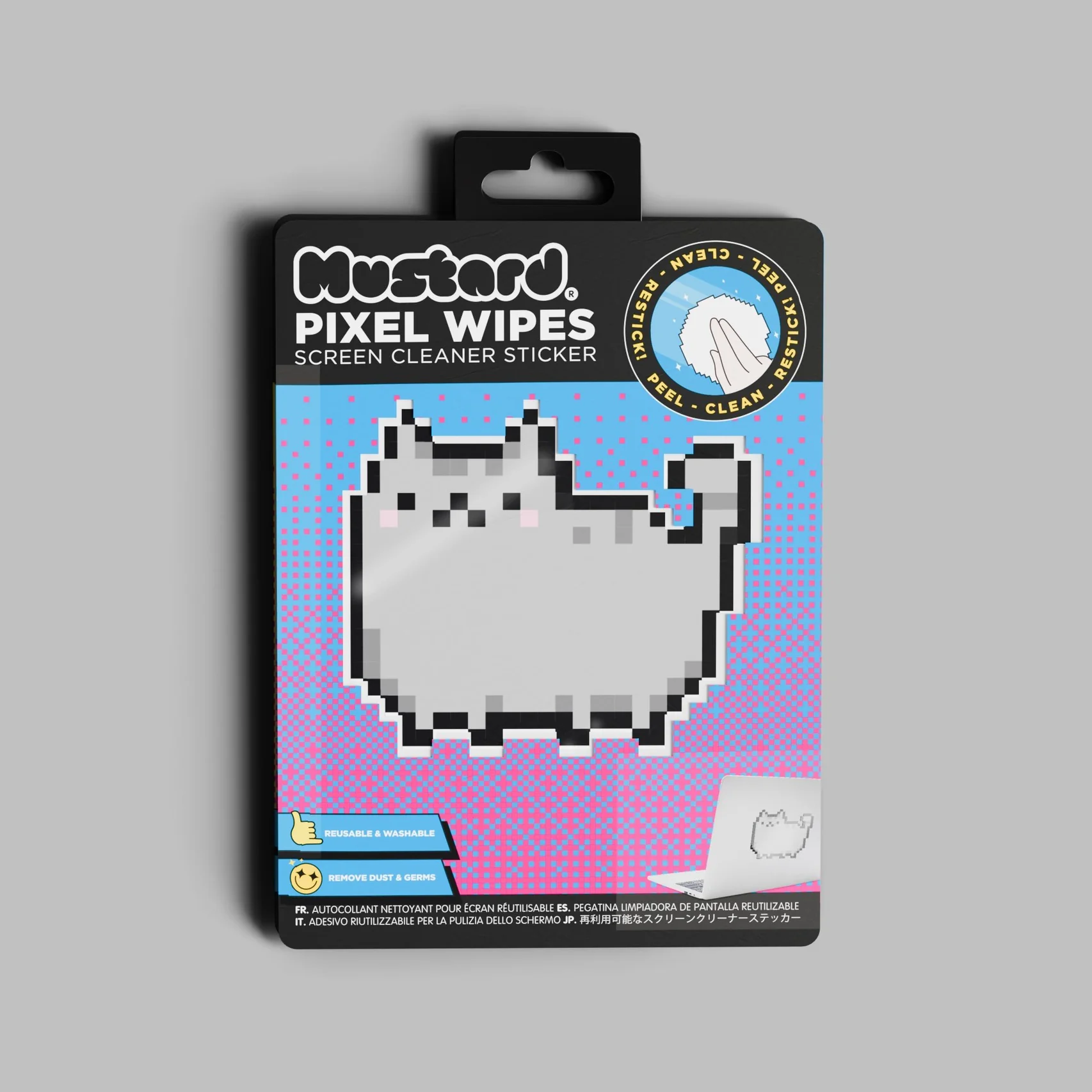 Mustard Laptopsticker - cat pixel wipes