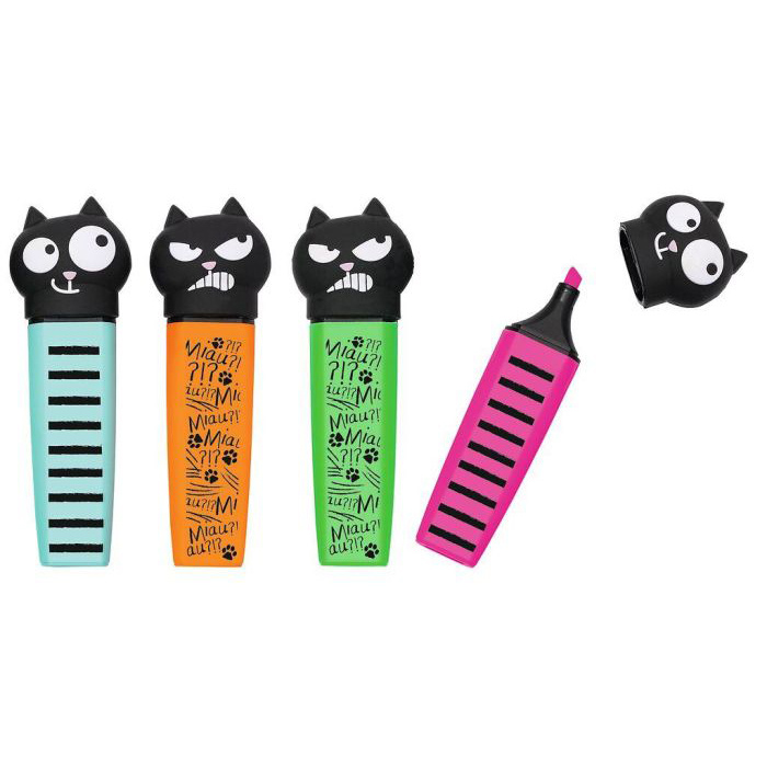 Ed the Cat Set van 4 skattige markeerstiften