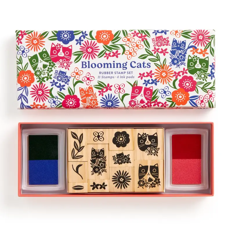 Galison Blooming Cats – stempelset met katten en bloemen