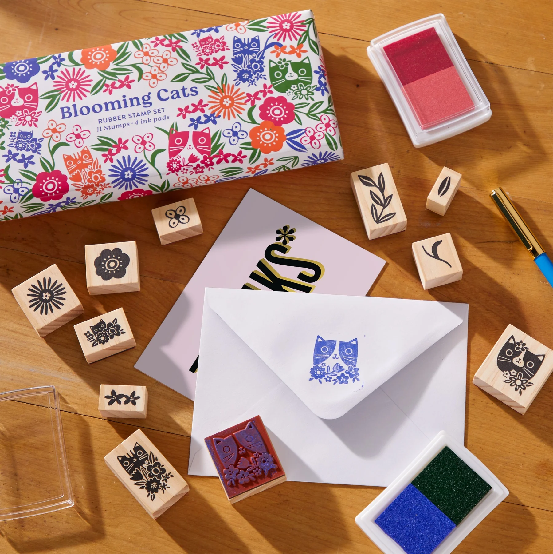 Galison Blooming Cats – stempelset met katten en bloemen