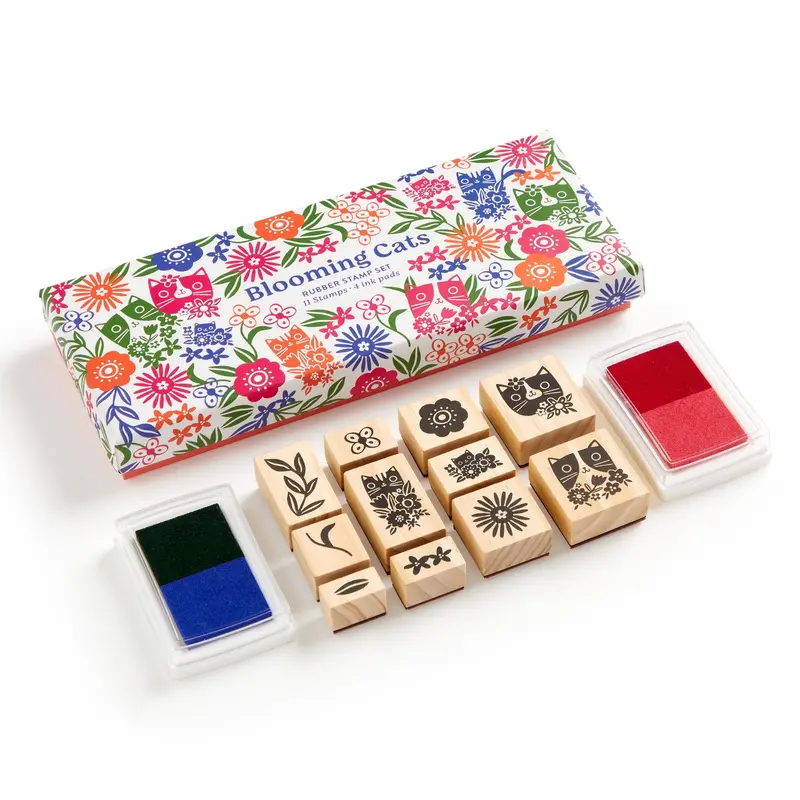 Galison Blooming Cats – stempelset met katten en bloemen