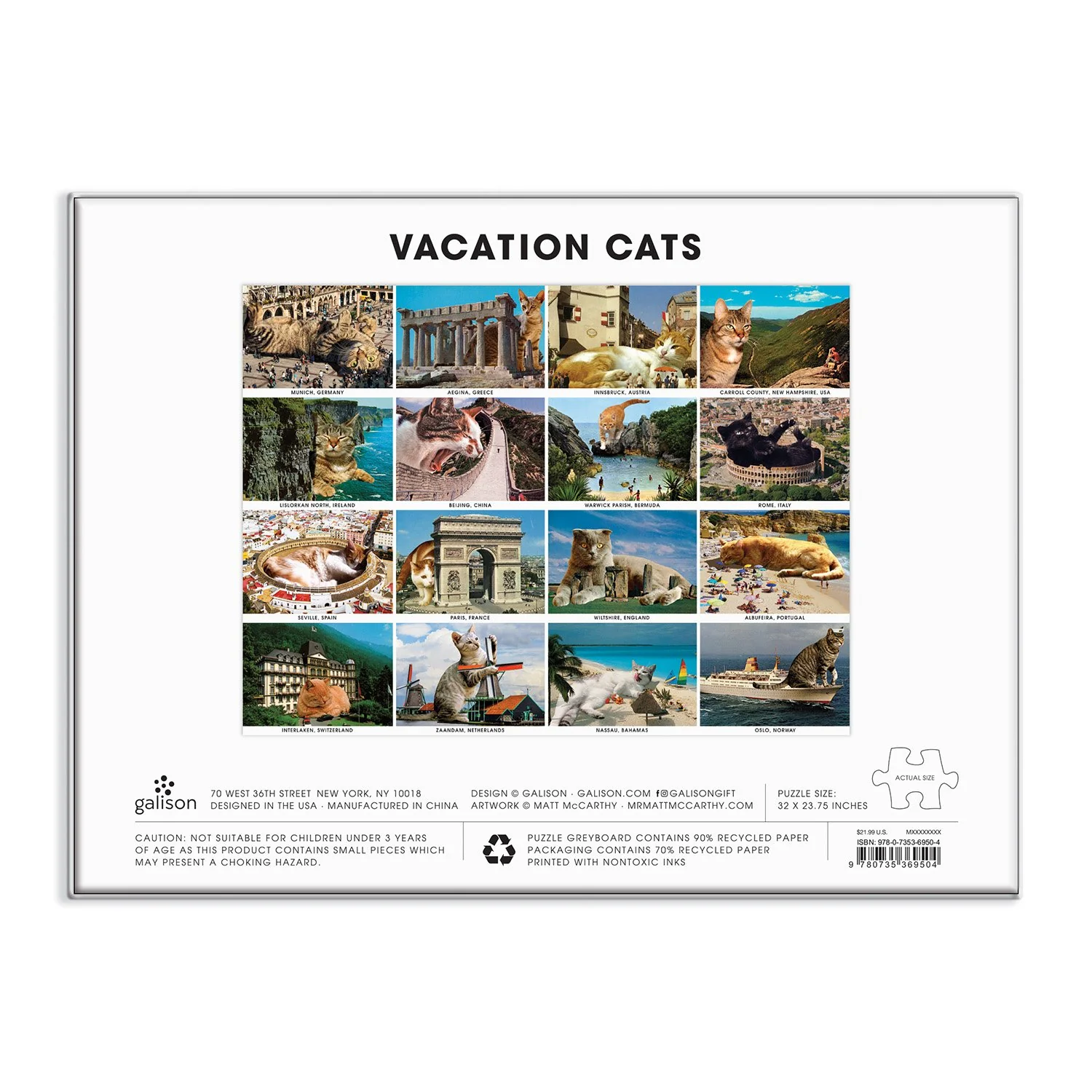 Galison Vacation Cats - puzzel met katten op beroemde bestemmingen
