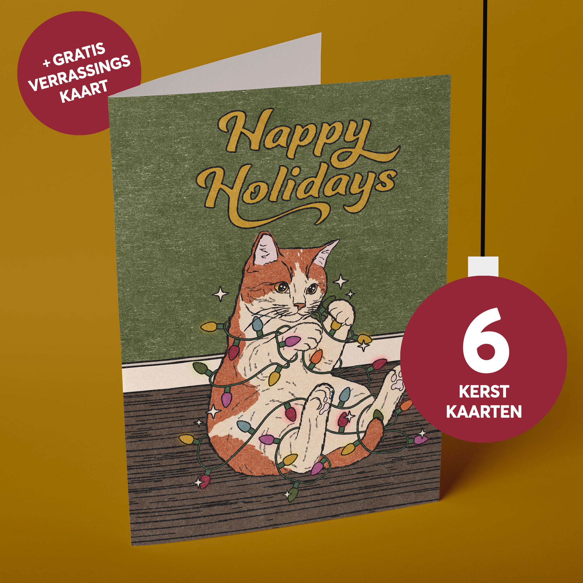 Kat & Purrs for the season – set van 6+1 kerstkaarten+enveloppen