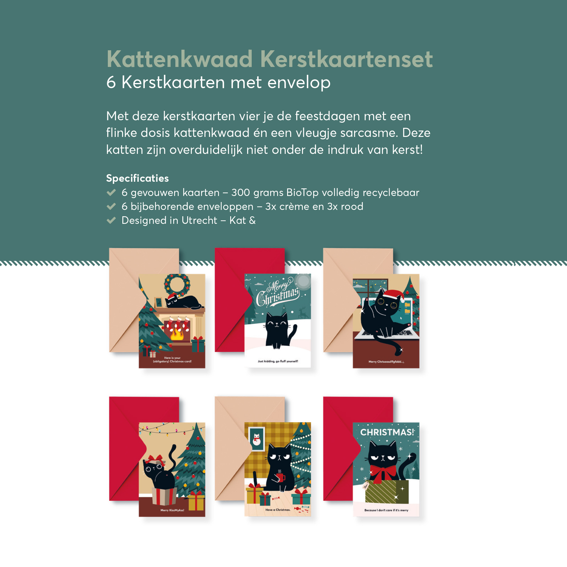 Kat & Kerstkaarten met een vleugje kattenkwaad