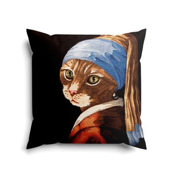 Cat with pearl - geweven kussenhoes