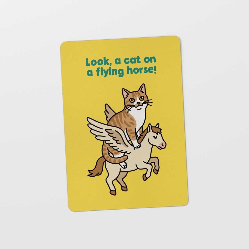 Kat & Ansichtkaart 'Look, a cat on a flying horse'