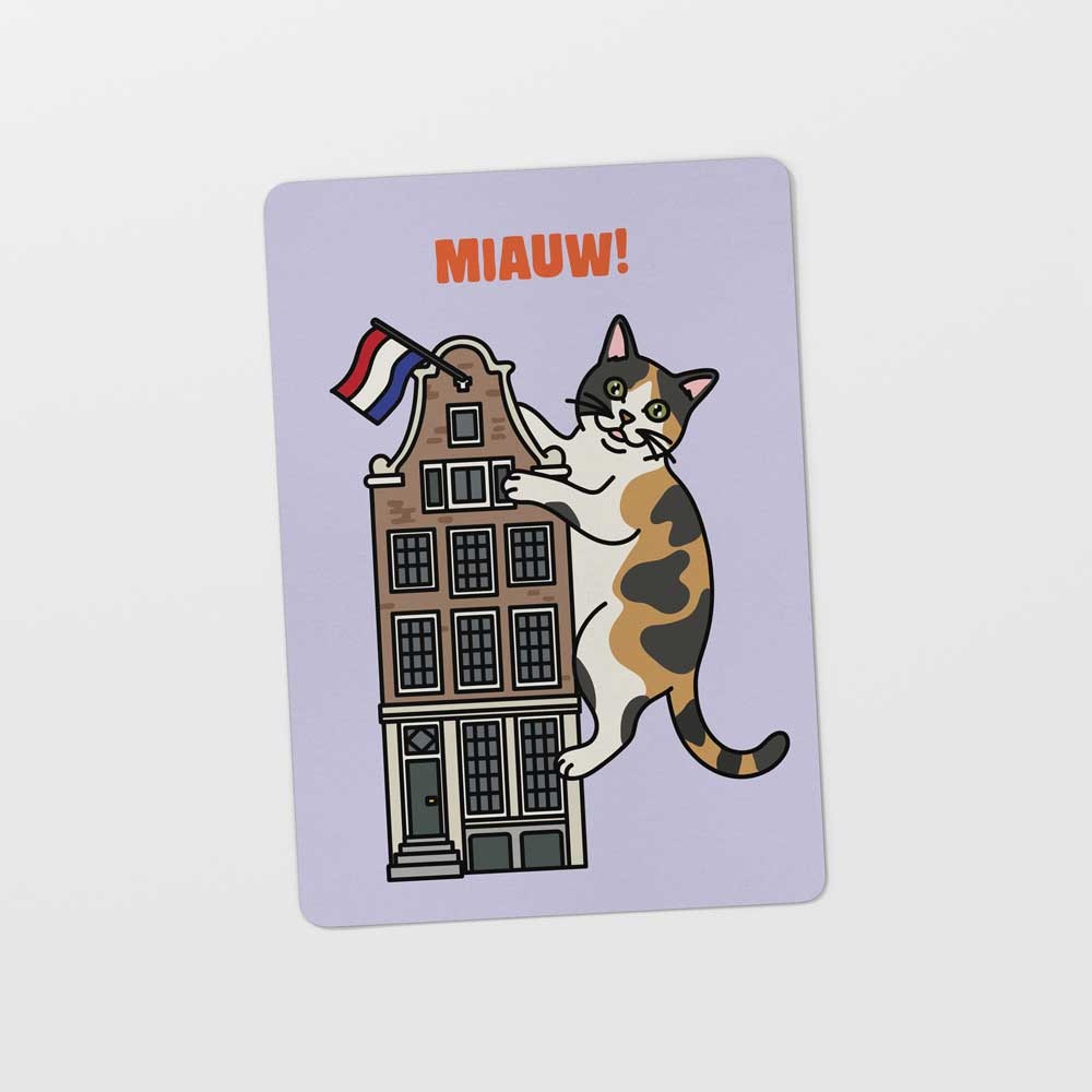 Kat & Ansichtkaart 'Miauw!'