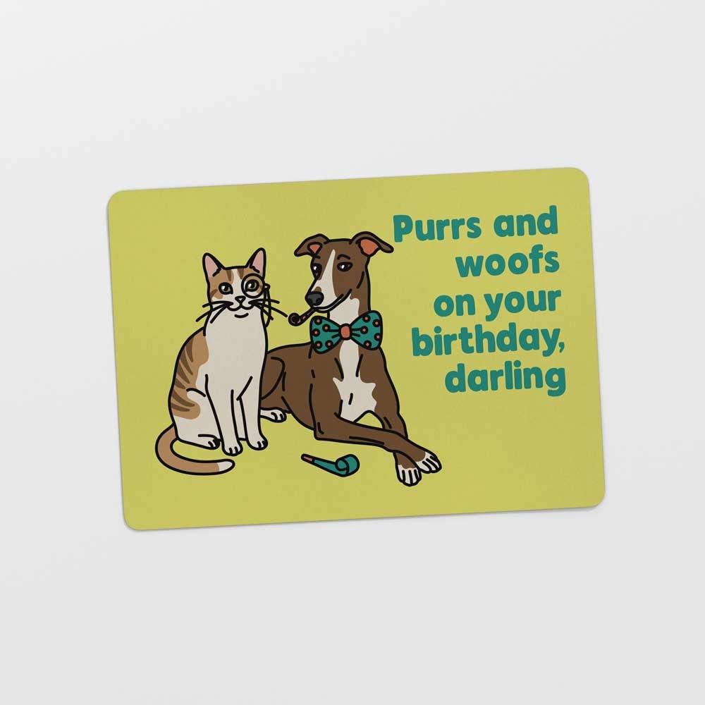 Kat & Ansichtkaart 'Purrs and Woofs Darling'