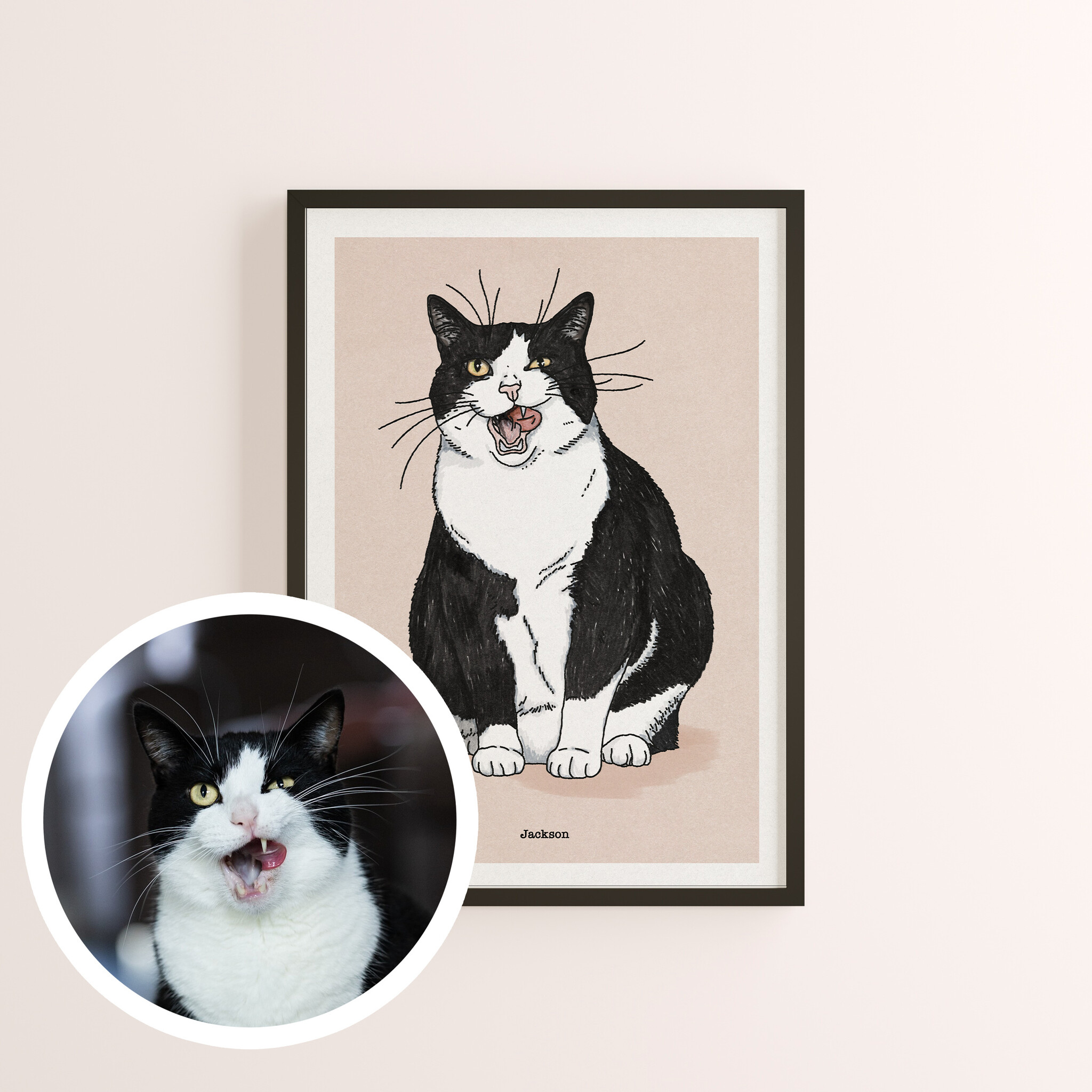 Kat & Handgetekende illustratie in markerstijl van je kat
