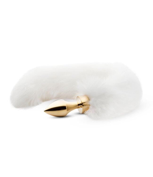 Kleine goudkleurige buttplug met witte vossenstaart