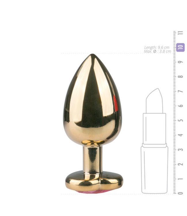 Metalen buttplug met roze hartje - goudkleurig