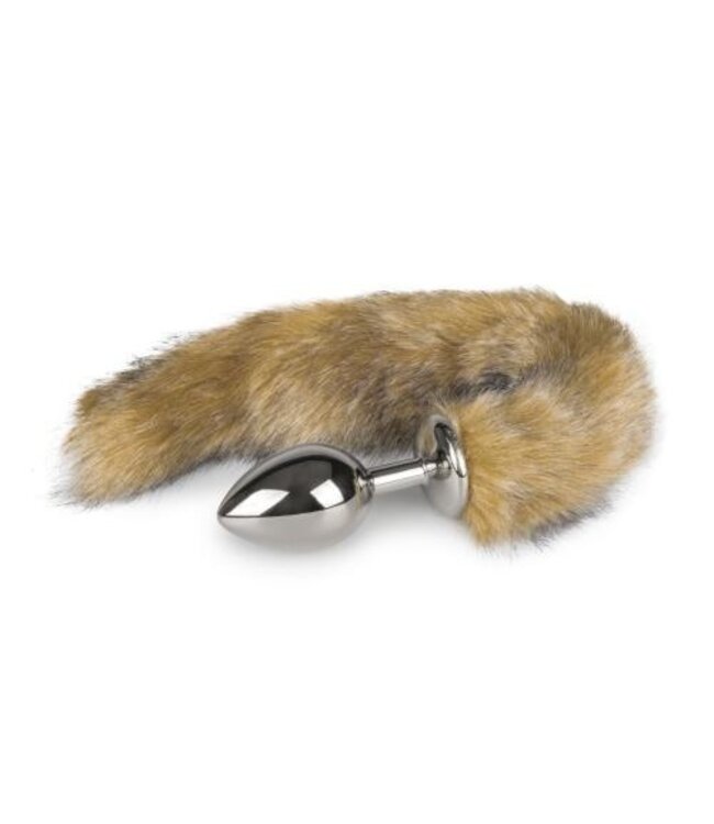 Medium zilverkleurige buttplug met gestreepte vossenstaart