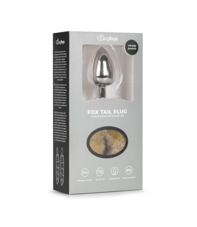Medium zilverkleurige buttplug met gestreepte vossenstaart