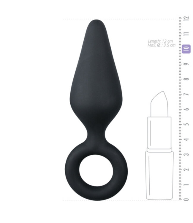 Zwarte buttplug met trekring - medium