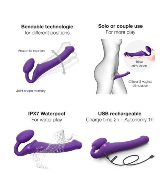 Strap On Me - Strapless Vibrerende Voorbind Dildo - Maat M - Paars