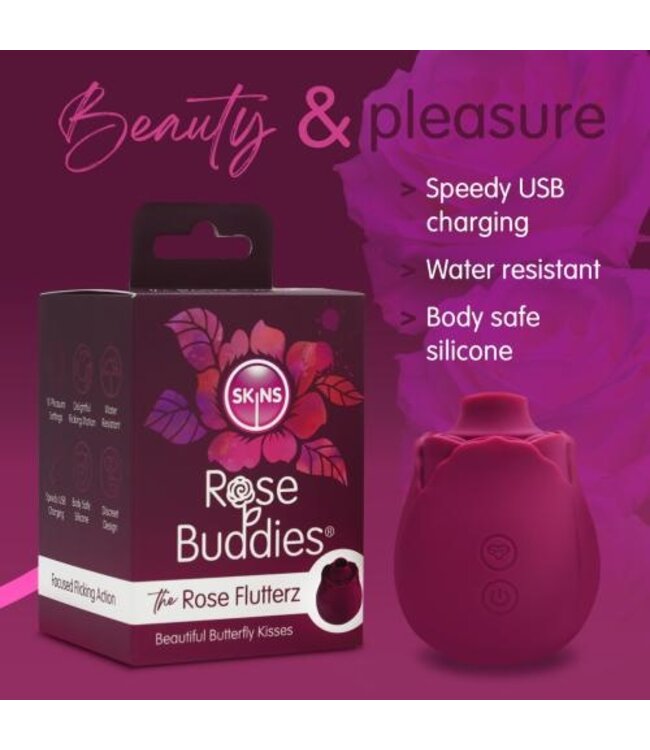 Skins Rose Buddies - The Rose Flutterz Vibrator - Wijnrood