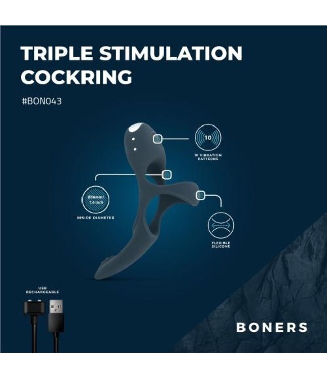 Boners Triple Cockring - Blauw