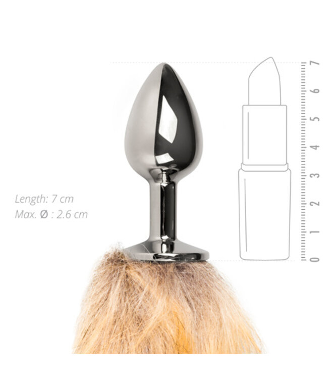 Kleine zilverkleurige buttplug met vossenstaart