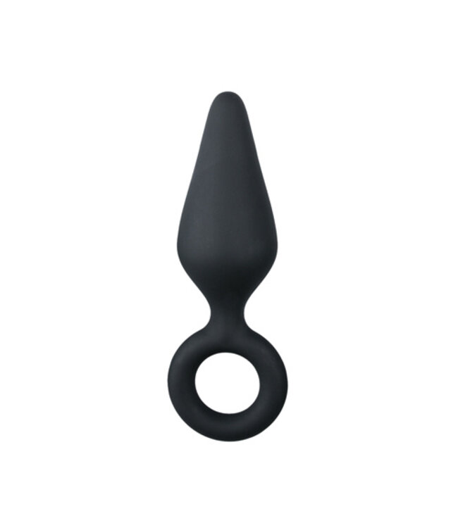 Zwarte buttplug met trekring - small