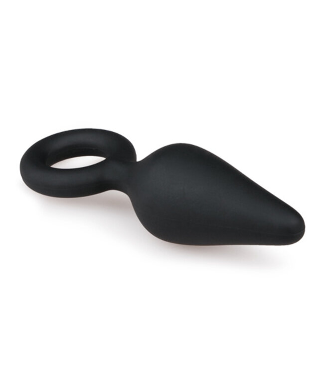 Zwarte buttplug met trekring - small