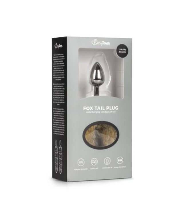 Kleine zilverkleurige buttplug met lichtbruine vossenstaart