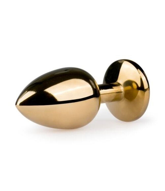 Goudkleurige metalen buttplug met transparante steen