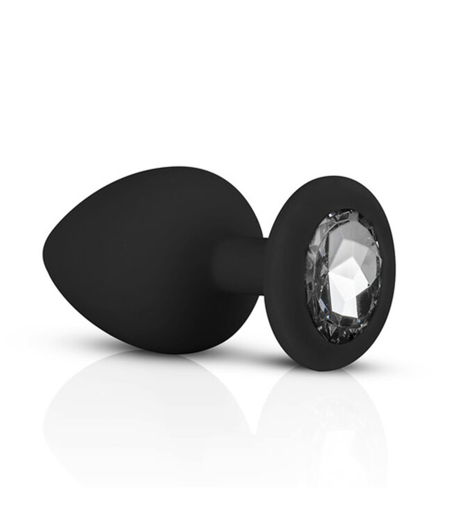 Siliconen Buttplug Met Diamant - Zwart