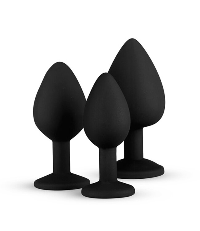 Siliconen Buttplug Met Diamant - Zwart