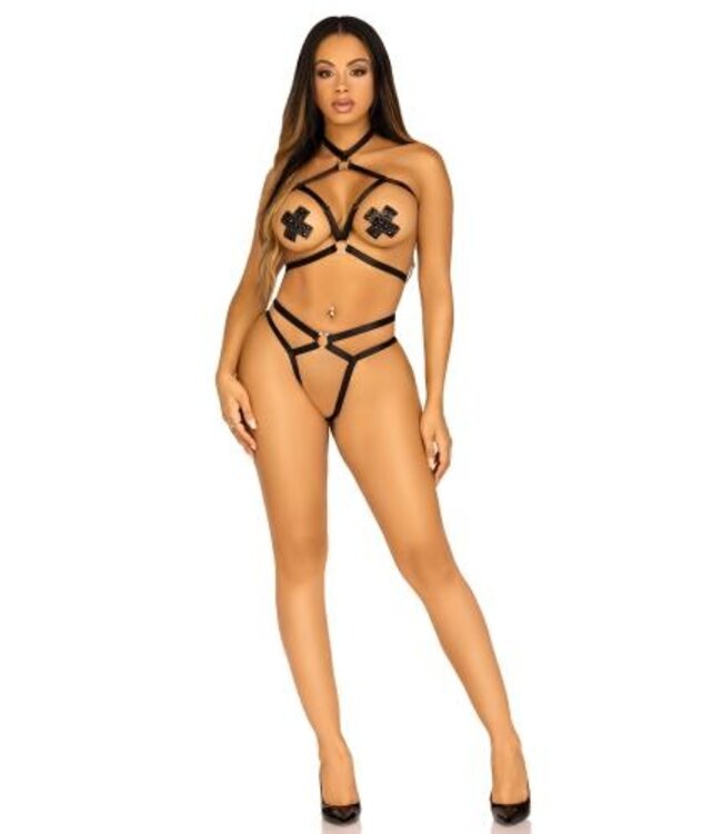 Elastisch Satijnen Body Harness - Zwart