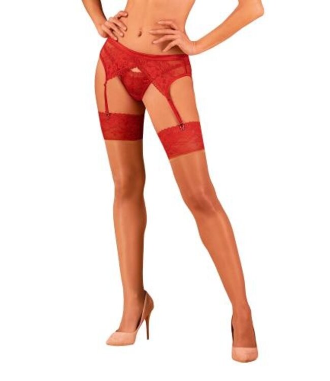 Obsessive - Lacelove Jarretelkousen Met Kant - Rood