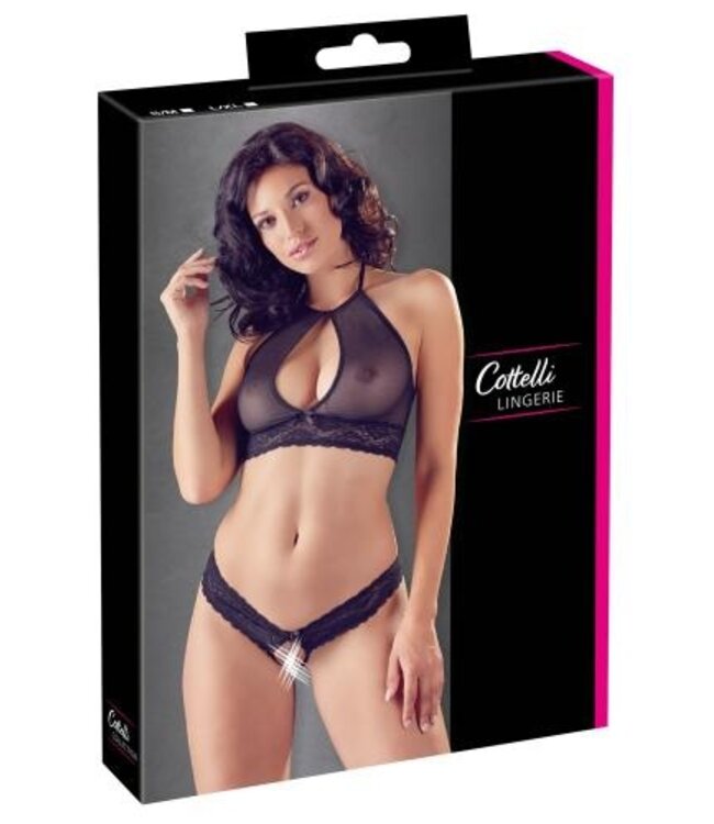 Sexy 2-Delige Transparante Set Met Open Kruisje