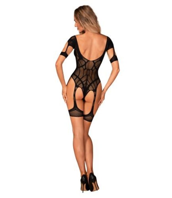 Mesh Body Met Jarretel Design - Zwart