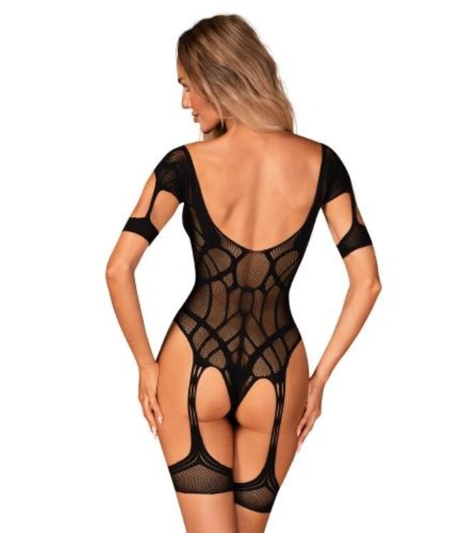Mesh Body Met Jarretel Design - Zwart