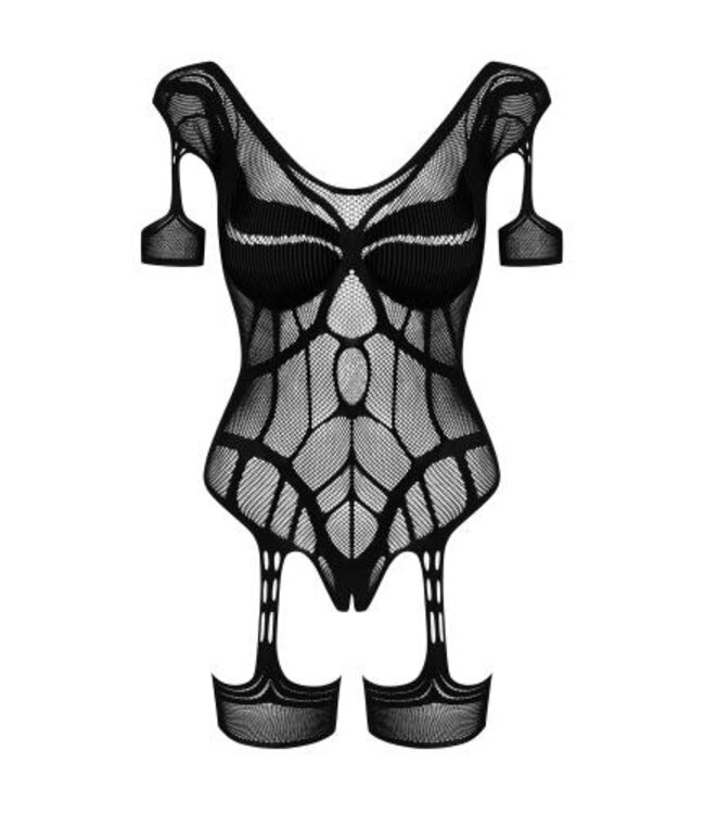 Mesh Body Met Jarretel Design - Zwart