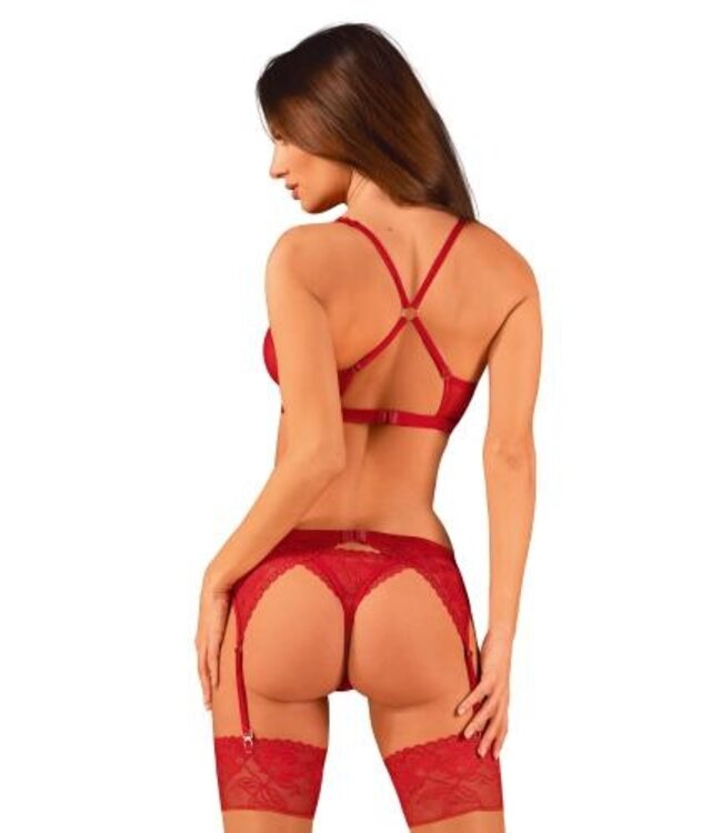 Romantische set met jarretelgordel - Rood