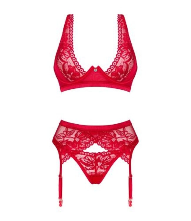 Romantische set met jarretelgordel - Rood