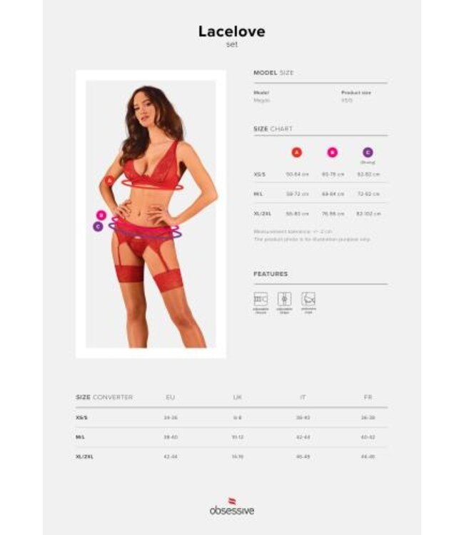 Romantische set met jarretelgordel - Rood