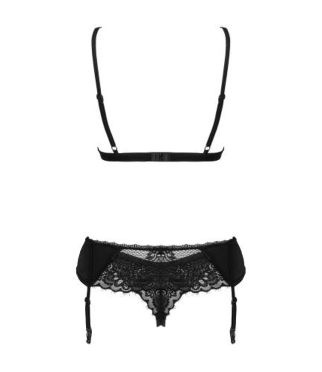 Maderris Romantische set met jarretelgordel - Zwart