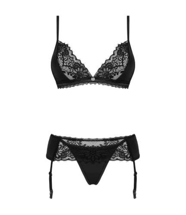 Maderris Romantische set met jarretelgordel - Zwart