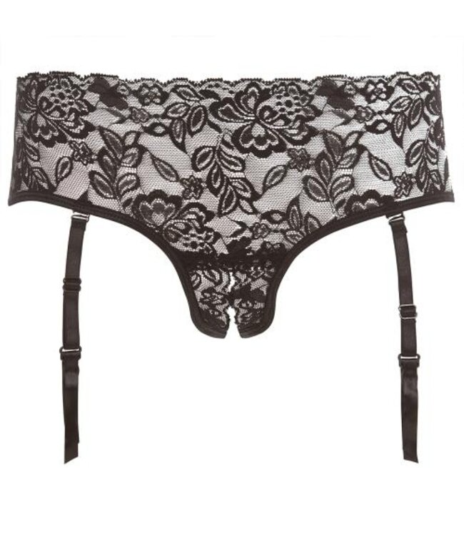 Kruisloze Kanten Jarretelstring - Zwart